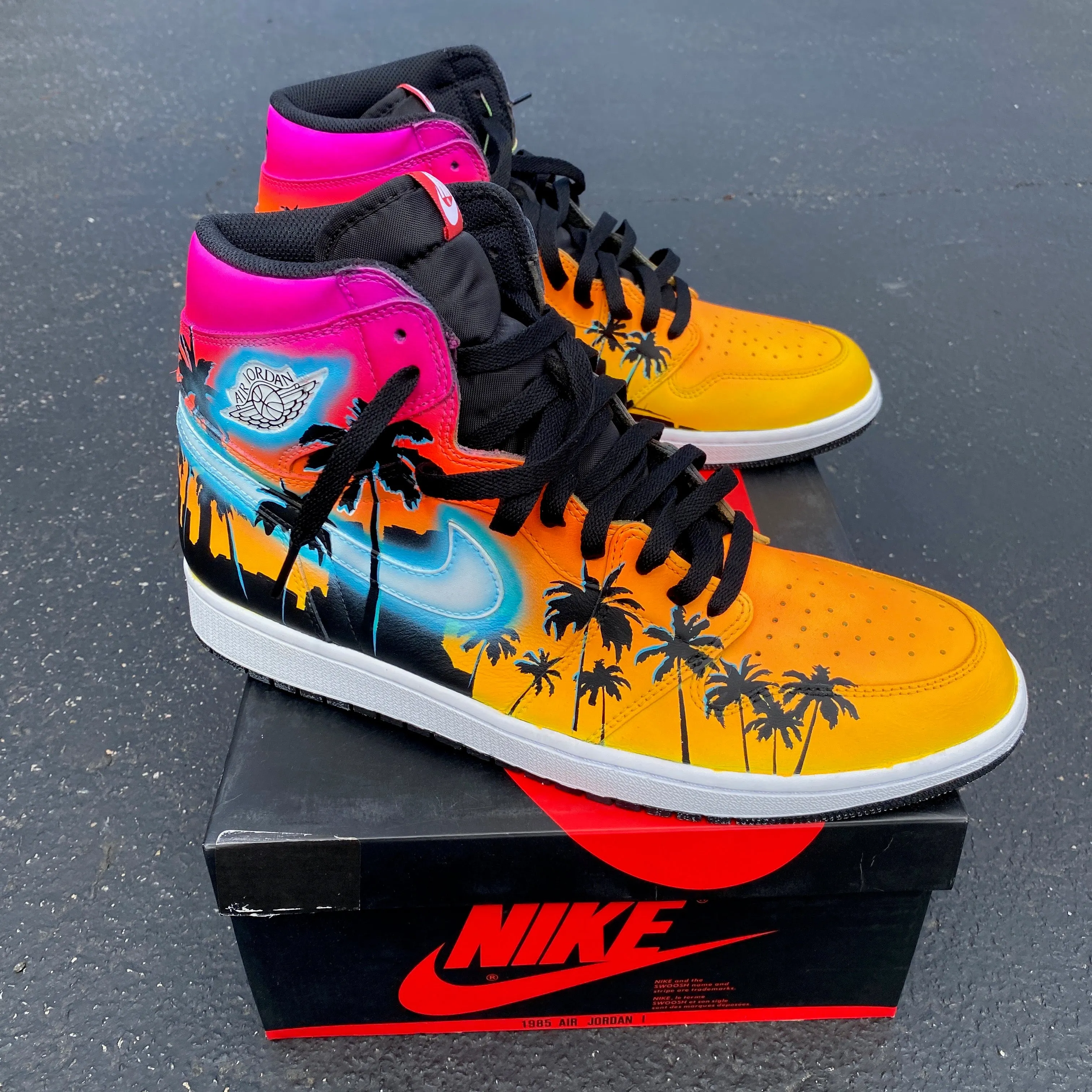 Glowing Miami Palm Trees Custom Hand Painted Nike Jordan 1 High