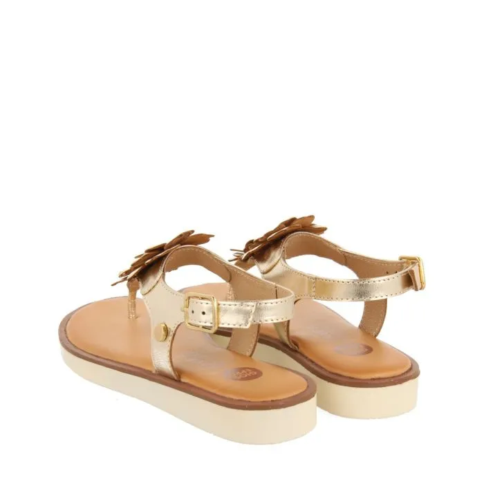 GOLDEN LEATHER SANDALS WITH FLOWER DECORATION FOR GIRL AND BOY IMOTSKI