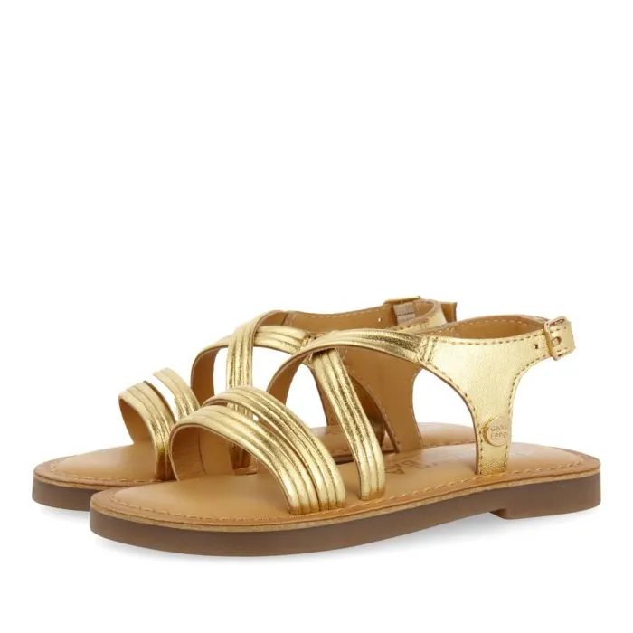 GOLDEN SANDALS WITH LEATHER STRAPS FOR GIRL AND BOY KERRIER