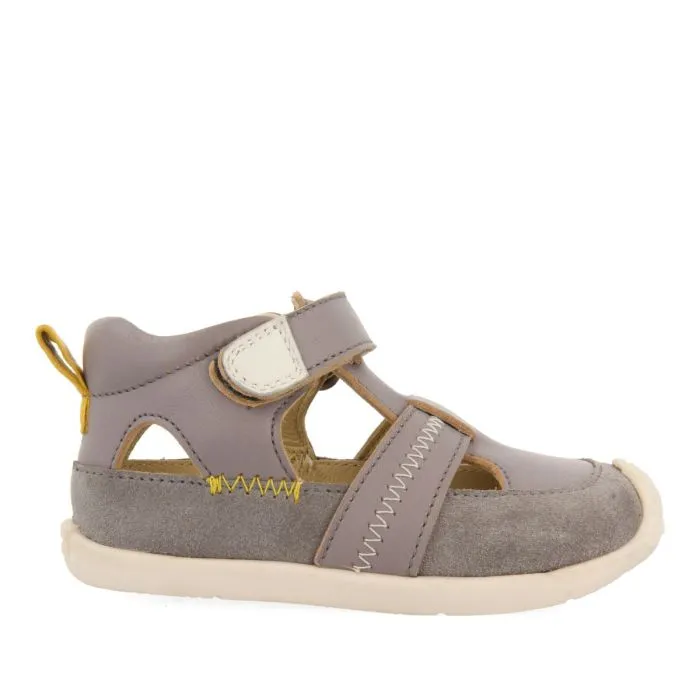 GRAY LEATHER BABY SANDALS CANGREJERAS STYLE WITH COLOR ACCENTS SLLOVE