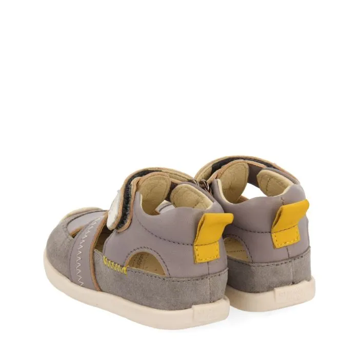 GRAY LEATHER BABY SANDALS CANGREJERAS STYLE WITH COLOR ACCENTS SLLOVE