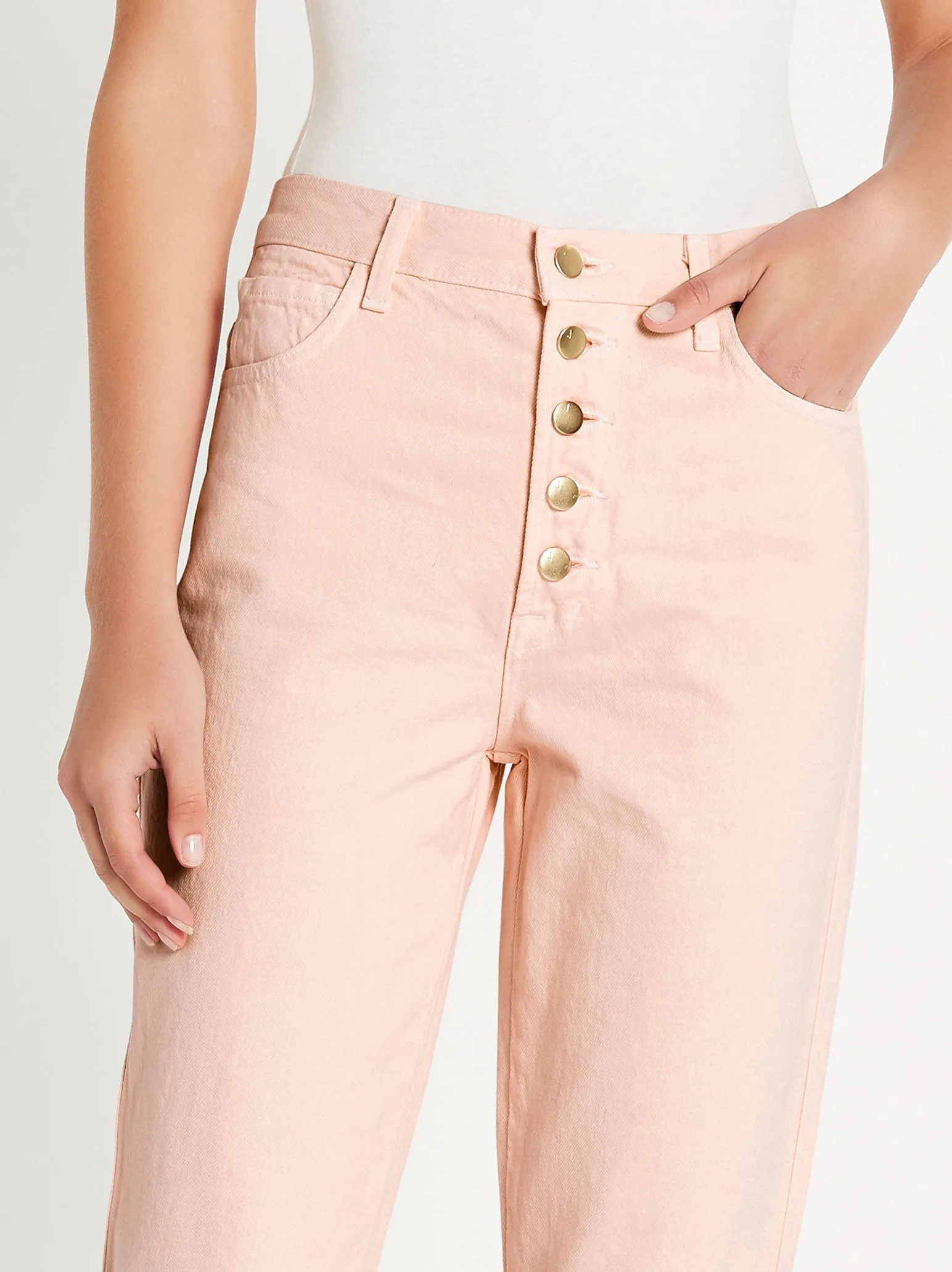 Heather Button-Fly Jeans.