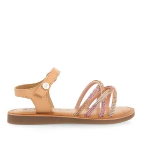 Lavrio girlsink leather sandals with crystals