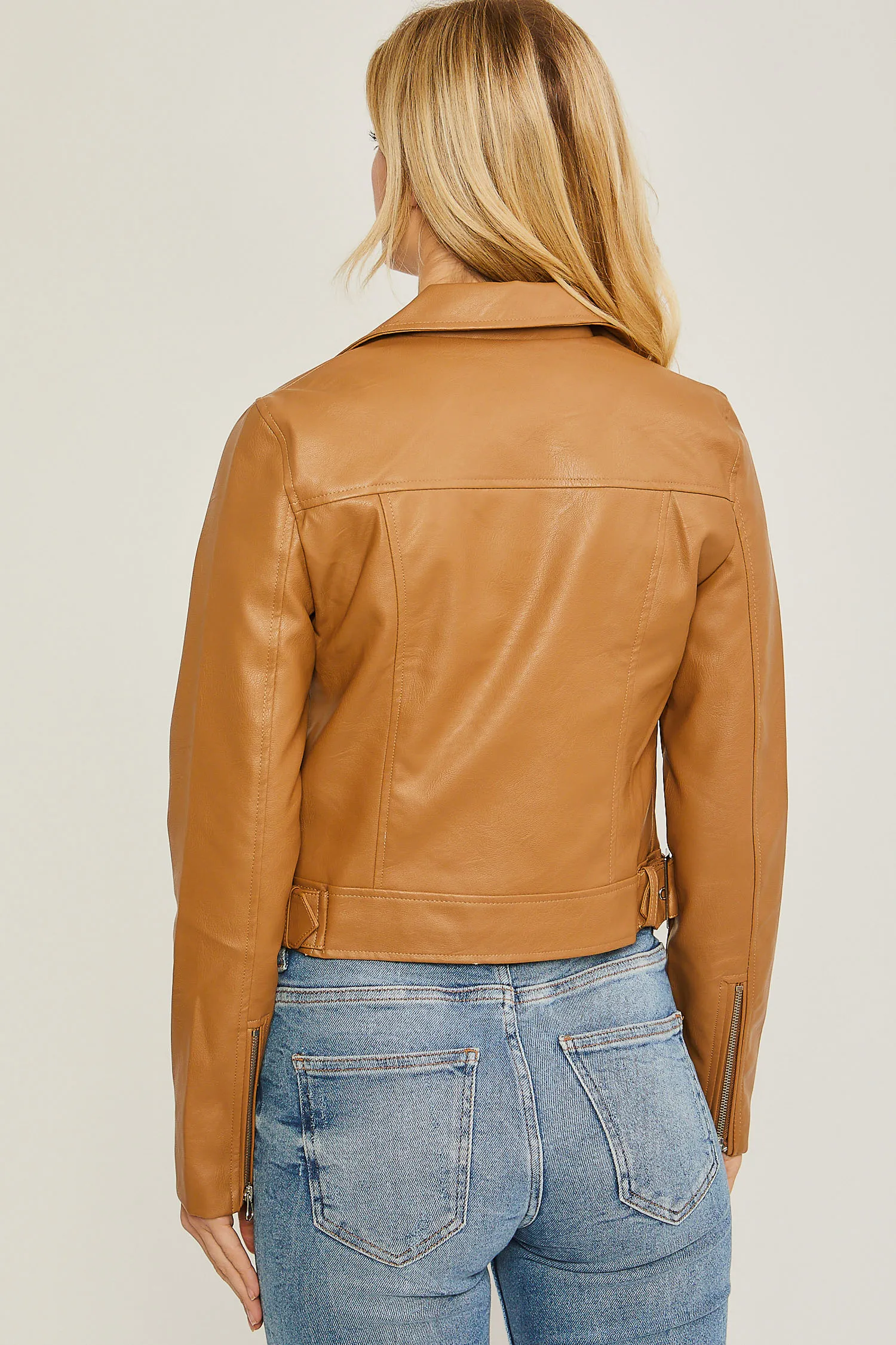 Leather motorcycle-style jacket.