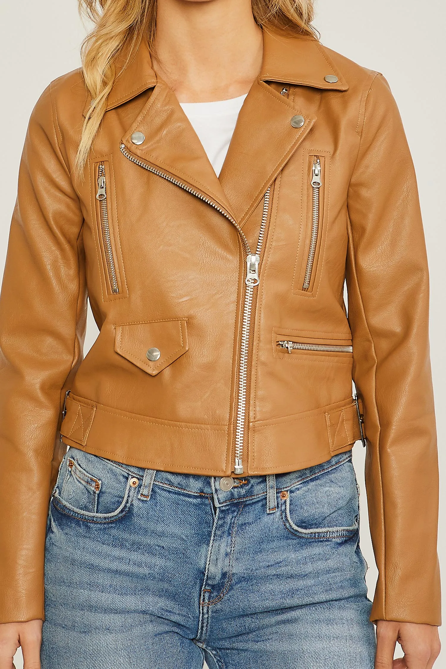 Leather motorcycle-style jacket.