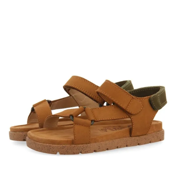 LEATHER SKIN SANDALS WITH KHAKI ACCENTS FOR BOYS AND GIRLS DEPOE