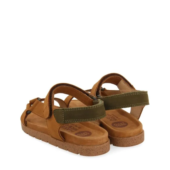 LEATHER SKIN SANDALS WITH KHAKI ACCENTS FOR BOYS AND GIRLS DEPOE