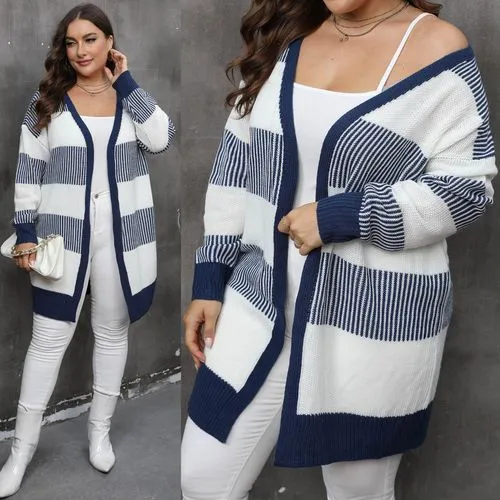 Long Sleeve Sweaters & Cardigans Patchwork Contrast Binding Streetwear Stripe