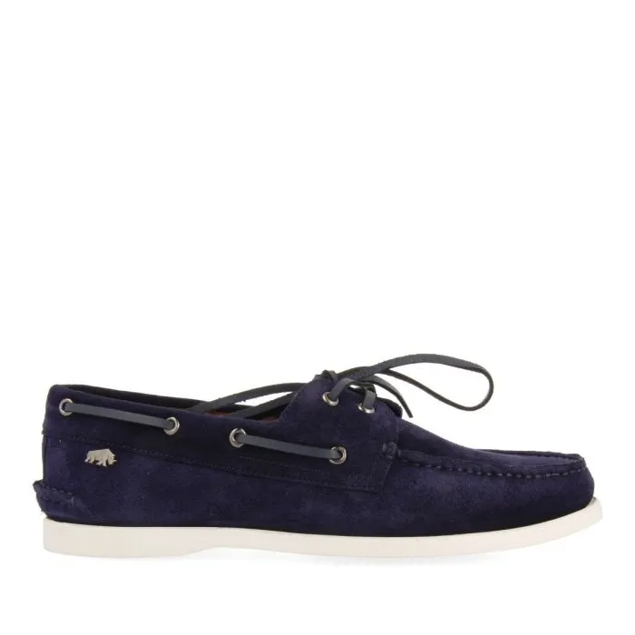 NAVY BLUE LEATHER NAUTICAL STYLE LOAFERS FOR MEN TRUNO