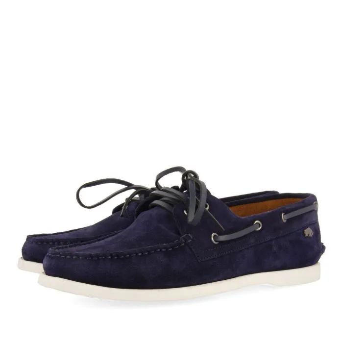 NAVY BLUE LEATHER NAUTICAL STYLE LOAFERS FOR MEN TRUNO