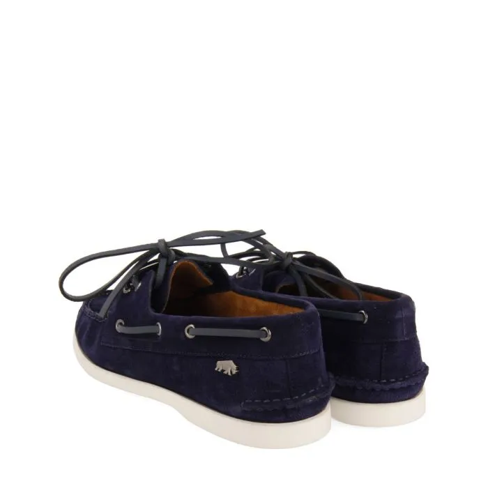 NAVY BLUE LEATHER NAUTICAL STYLE LOAFERS FOR MEN TRUNO