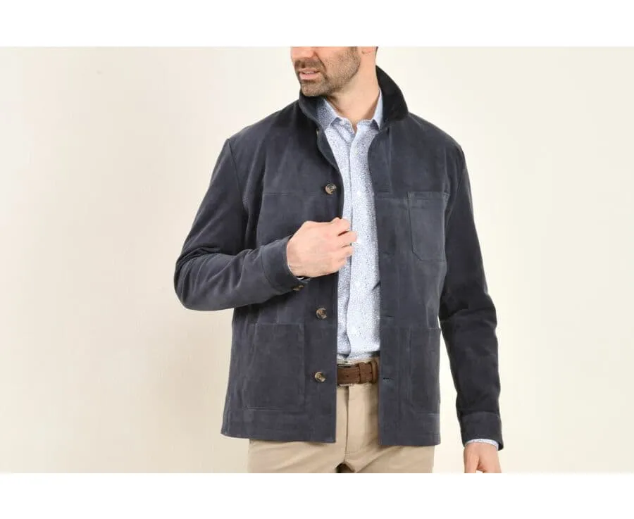 Navy Suede Leather Jacket for Men - FAUSTIN