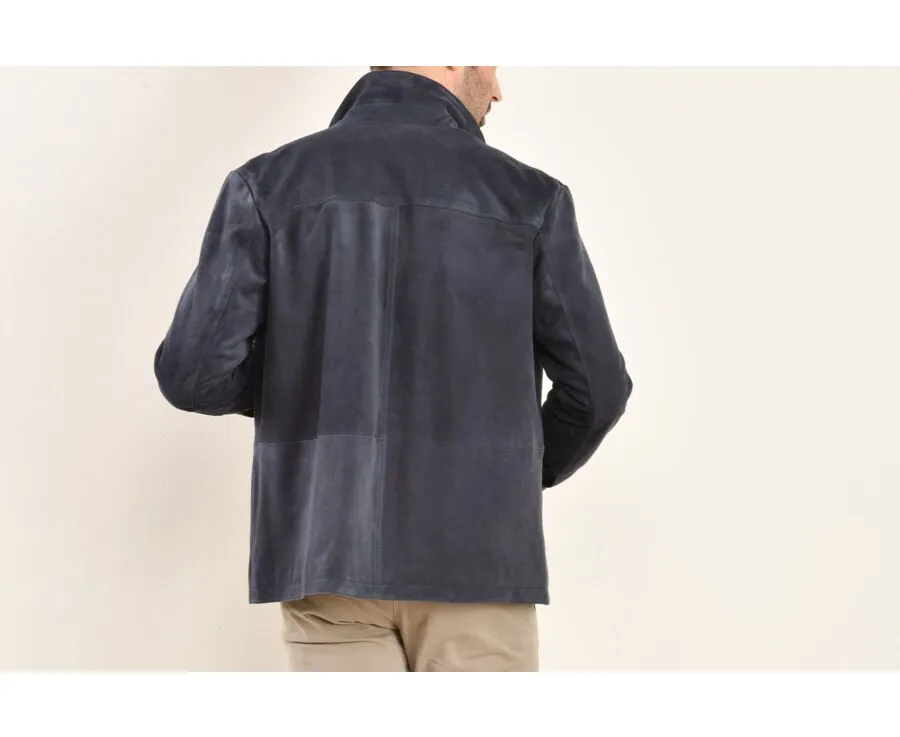 Navy Suede Leather Jacket for Men - FAUSTIN