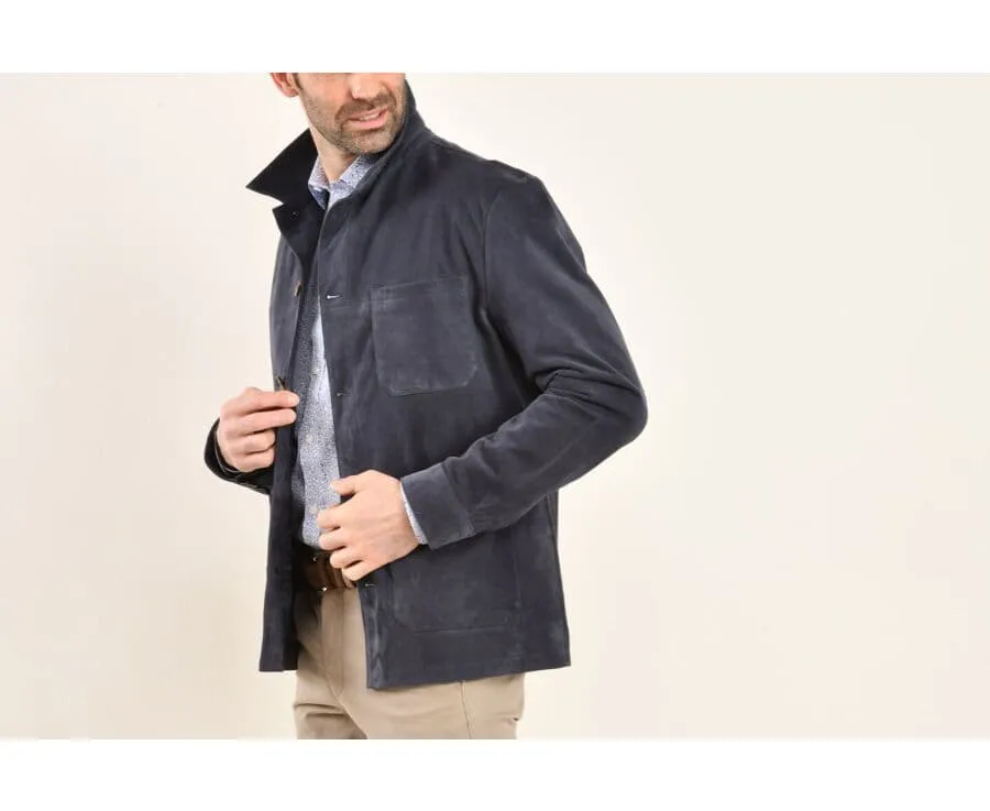 Navy Suede Leather Jacket for Men - FAUSTIN