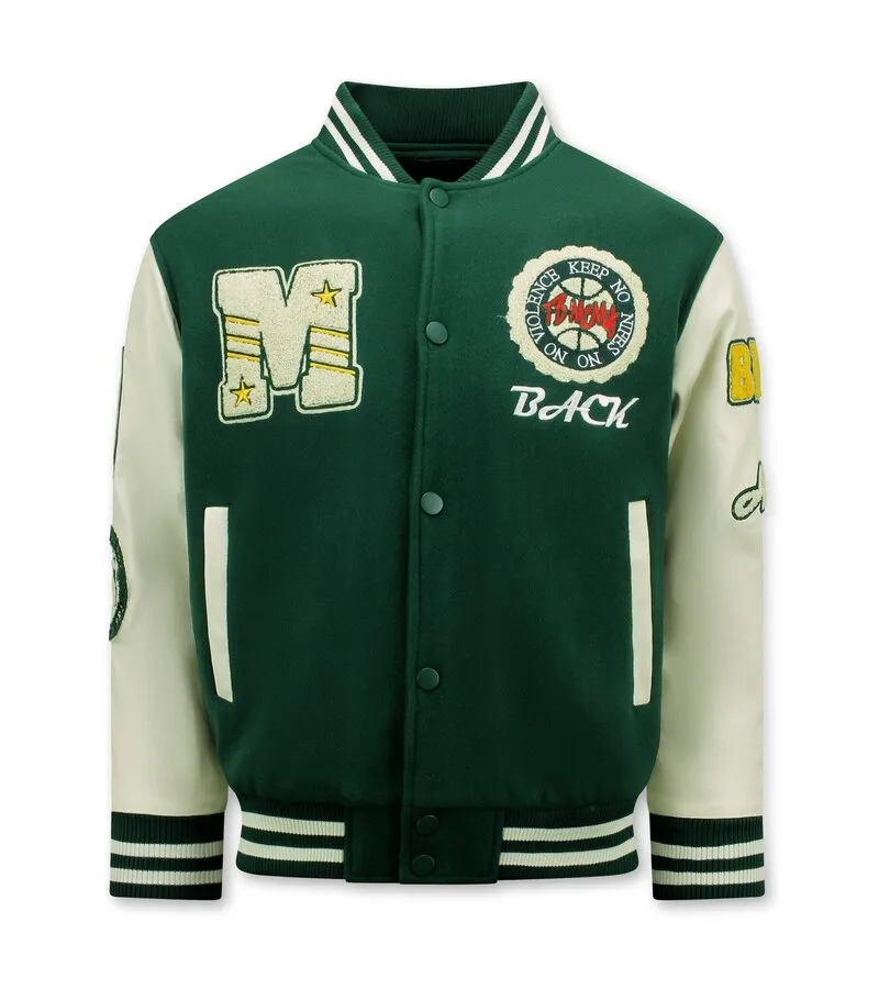 Oversized Varsity Jacket for Men - 7086 - Green