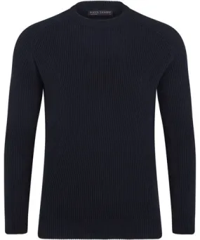 Paul James Knitwear Blue Mens Midweight Cotton Logan Ribbed Crew Neck Jumper