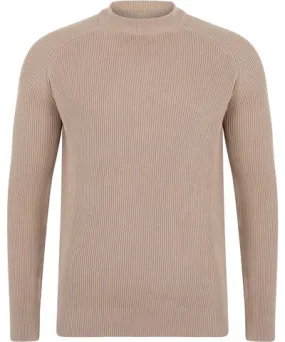 Paul James Knitwear Neutrals Mens Lightweight Cotton Brett Ribbed Crew Neck Jumper