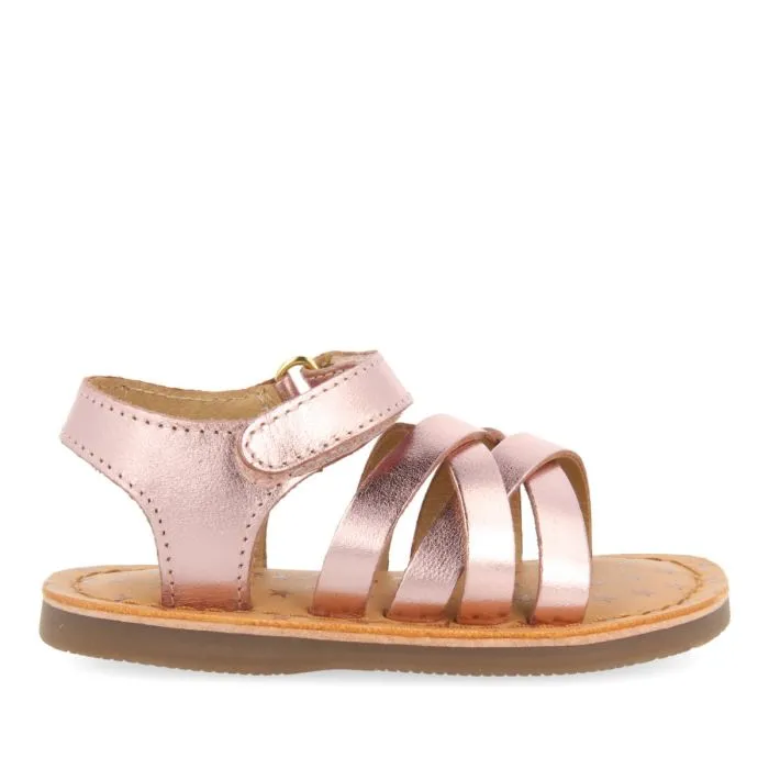 PINK LEATHER ROMAN STYLE SANDALS FOR BABY FLEURY