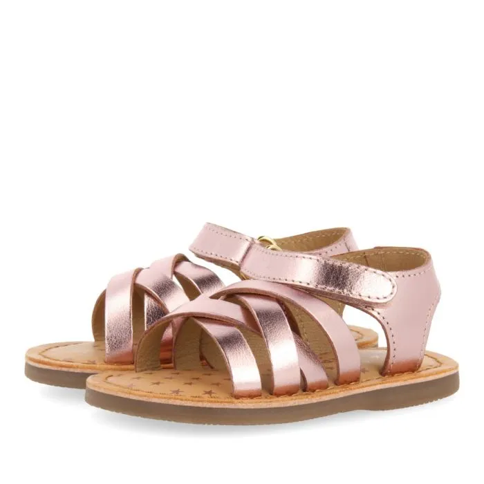 PINK LEATHER ROMAN STYLE SANDALS FOR BABY FLEURY