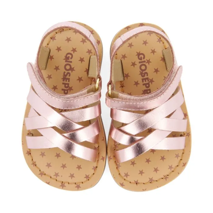 PINK LEATHER ROMAN STYLE SANDALS FOR BABY FLEURY