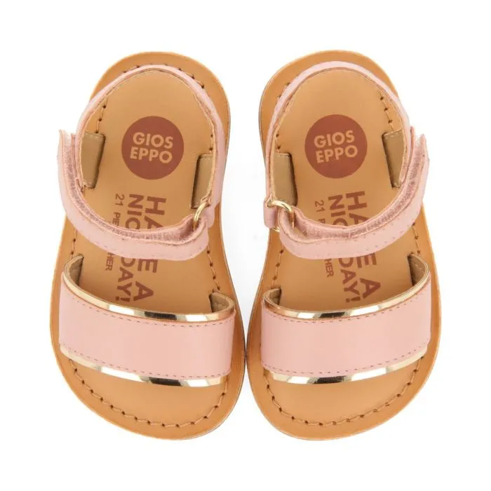 PINK LEATHER SANDALS WITH METALLIC DETAILS FOR BABY ALIKO