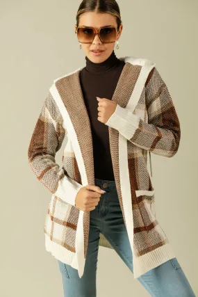 Plaid hooded cardigan