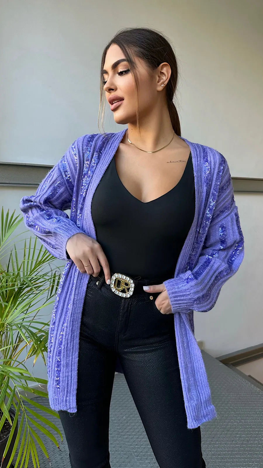 Purple Sequin Cardigan