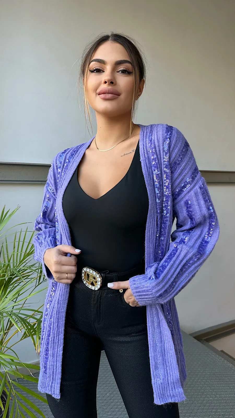 Purple Sequin Cardigan