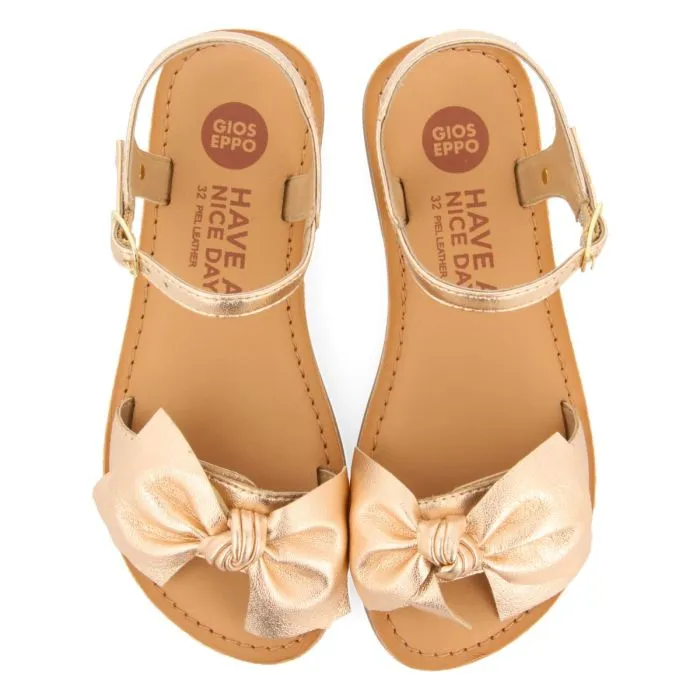 ROSE GOLD LEATHER SANDALS WITH BOW FOR GIRL AND BOY VARZIM