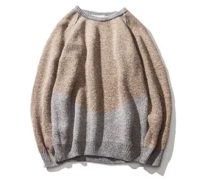 Round neck knitwear jumper for men with subtle color blocs