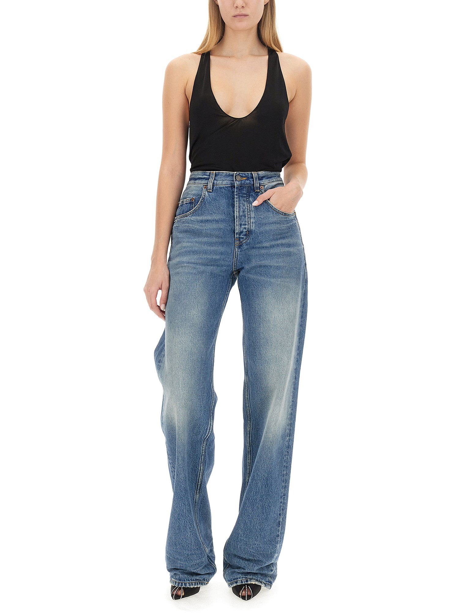 SAINT LAURENT    EXTRA-LONG BAGGY DENIM JEANS WITH WRINKLED EFFECT