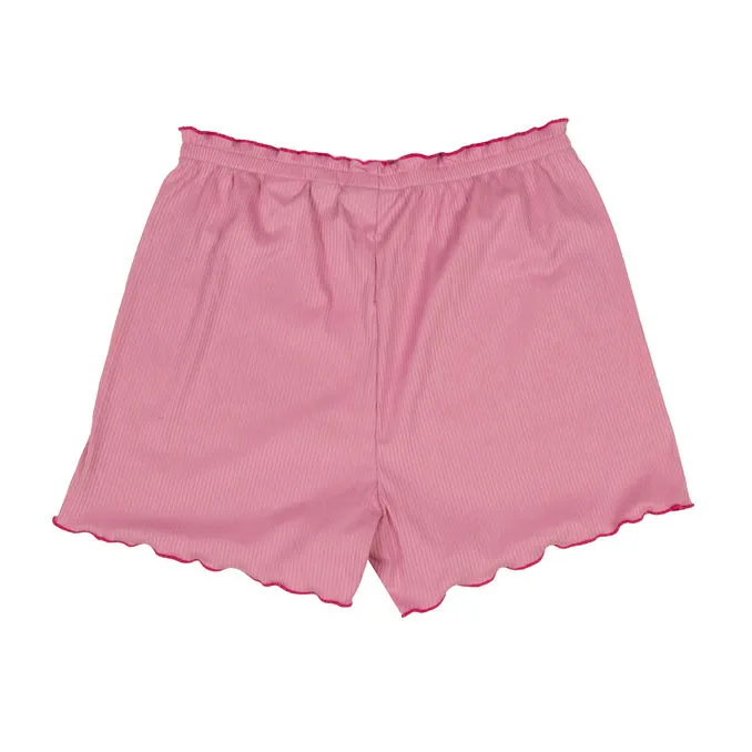 Shorts for Girls - Paperbag Ribbed Shorts in Pink