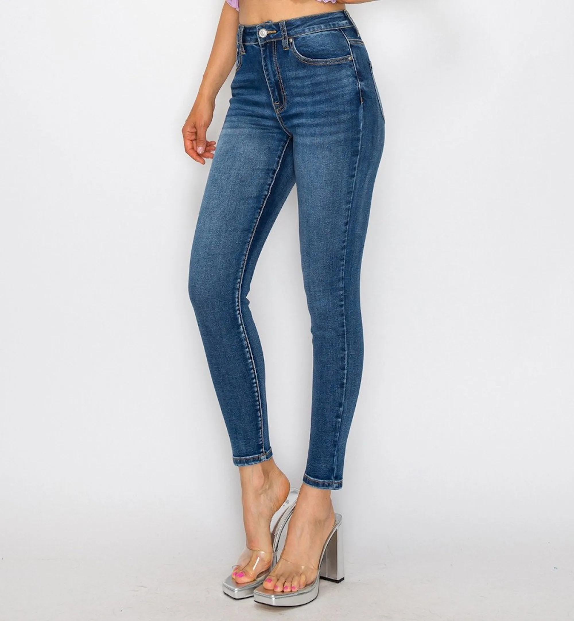 Skinny jeans liso tiro alto 90330