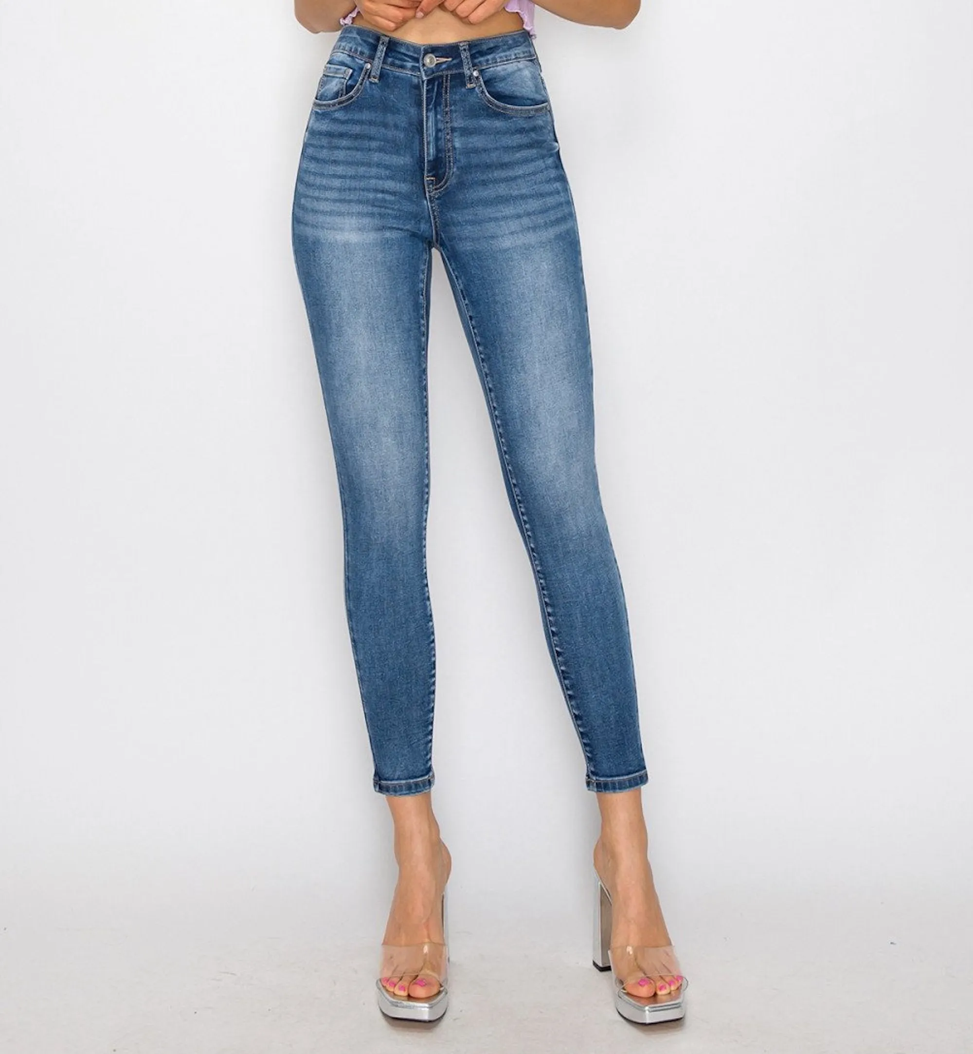 Skinny jeans liso tiro alto 90330