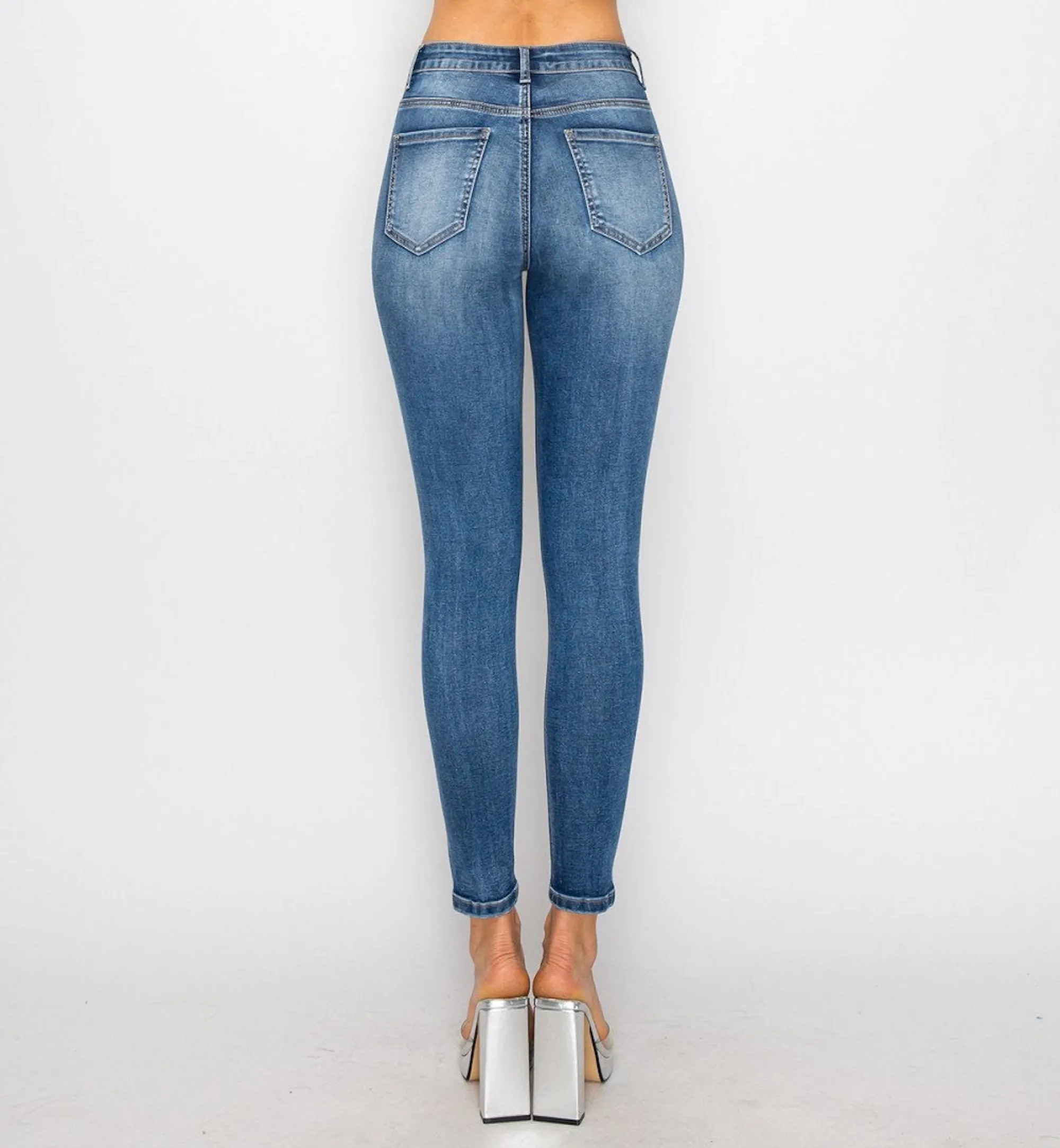 Skinny jeans liso tiro alto 90330