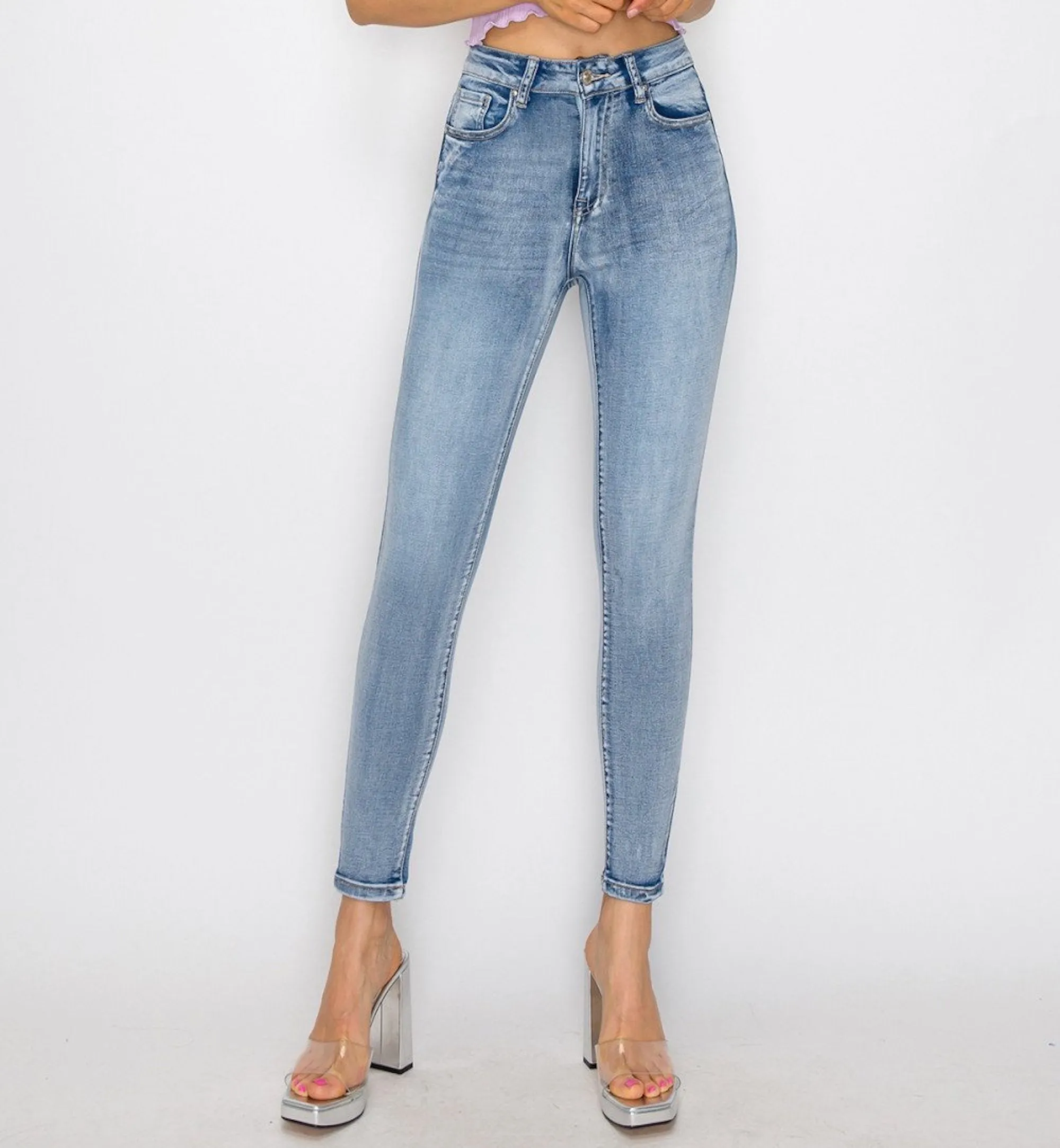 Skinny jeans liso tiro alto 90330