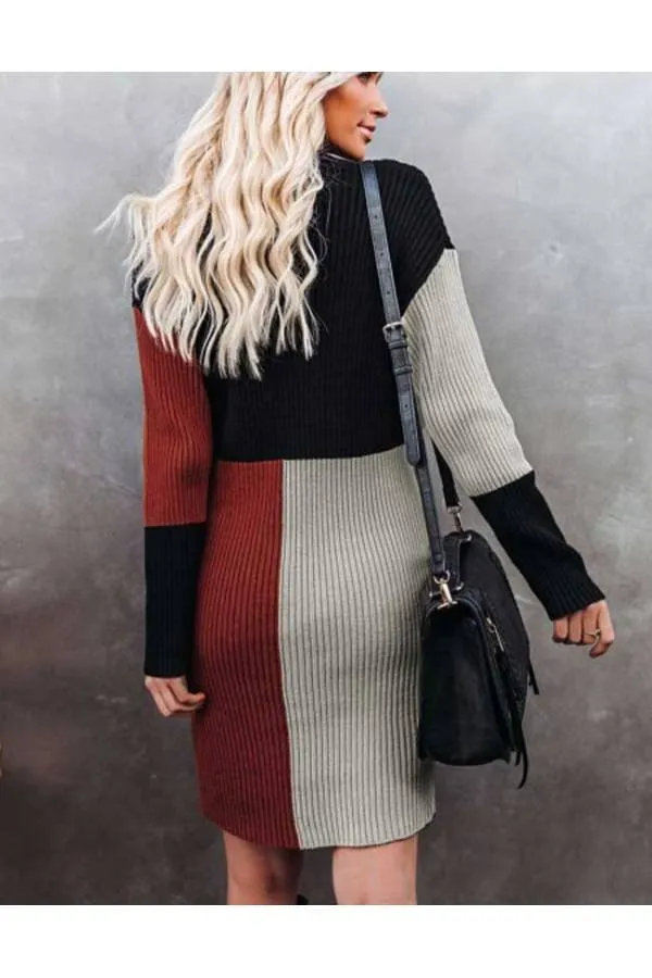 Tricolor winter long sleeve jersey dress - top result.