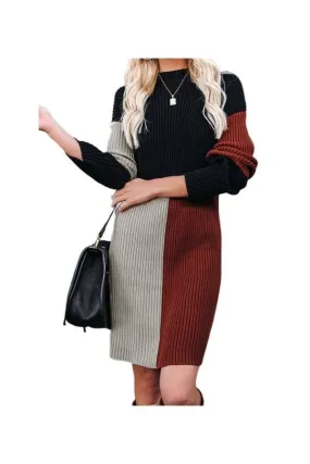 Tricolor winter long sleeve jersey dress - top result.