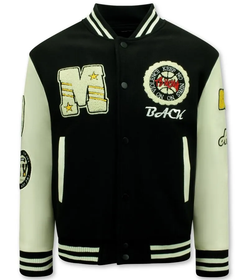 Vintage Oversized Hombre Baseball Jacket - 7086 - Negro