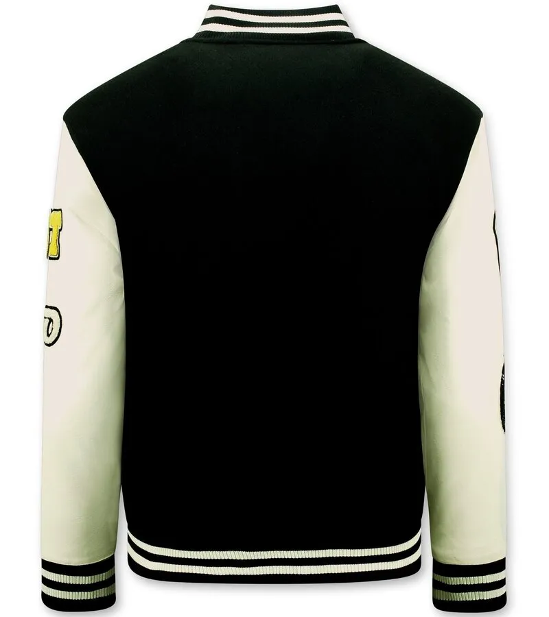 Vintage Oversized Hombre Baseball Jacket - 7086 - Negro