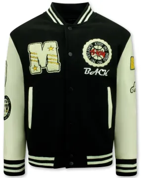 Vintage Oversized Hombre Baseball Jacket - 7086 - Negro