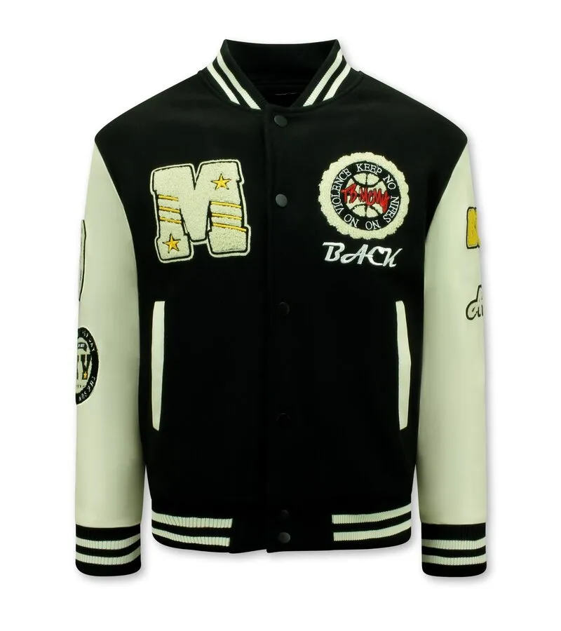 Vintage Oversized Hombre Baseball Jacket - 7086 - Negro