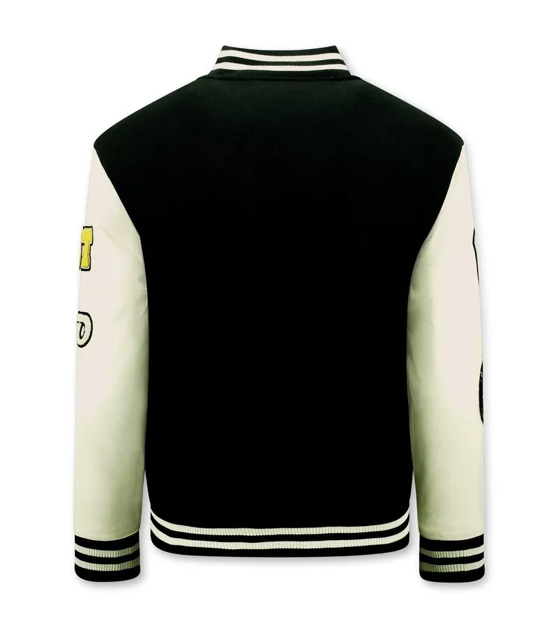 Vintage Oversized Hombre Baseball Jacket - 7086 - Negro