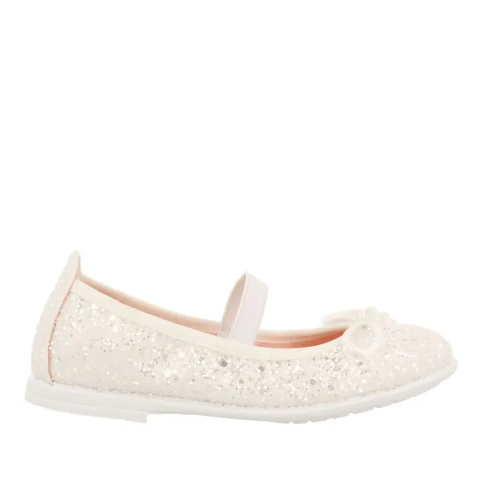 WHITE GLITTER BALLET FLATS WITH ELASTIC STRAP FOR GIRL AND BOY MOLALLA