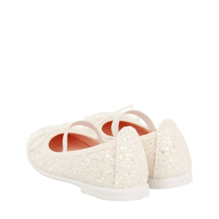 WHITE GLITTER BALLET FLATS WITH ELASTIC STRAP FOR GIRL AND BOY MOLALLA