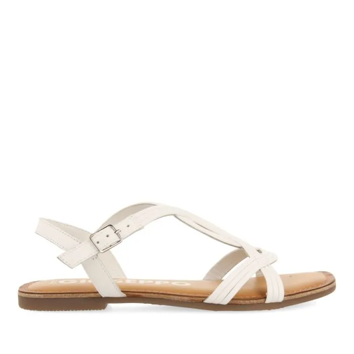 WHITE LEATHER CROSS STRAP SANDALS FOR WOMEN ELBASAN