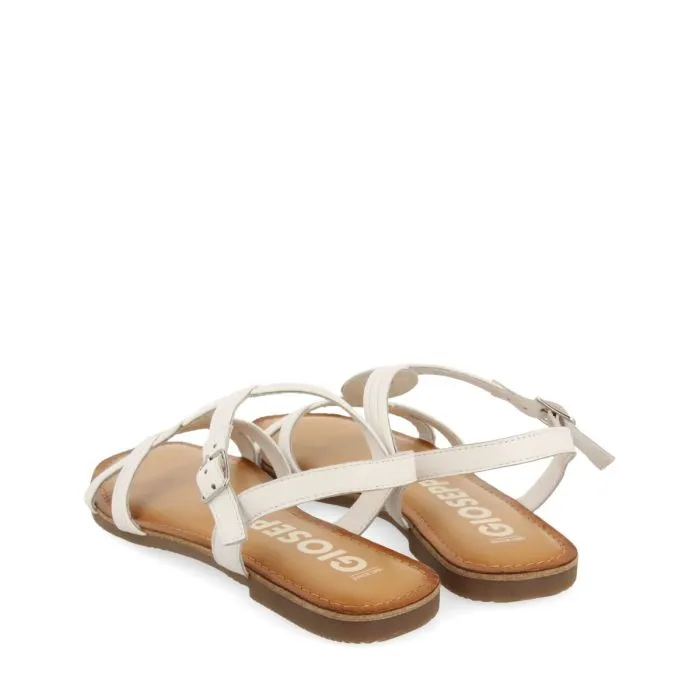 WHITE LEATHER CROSS STRAP SANDALS FOR WOMEN ELBASAN