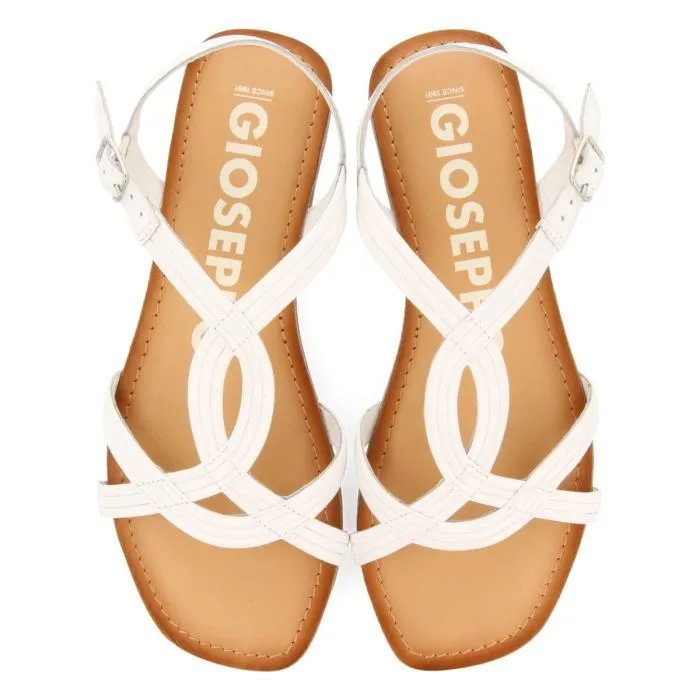 WHITE LEATHER CROSS STRAP SANDALS FOR WOMEN ELBASAN