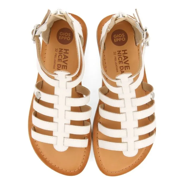 WHITE LEATHER ROMAN STYLE SANDALS FOR GIRL AND BOY BENICIA