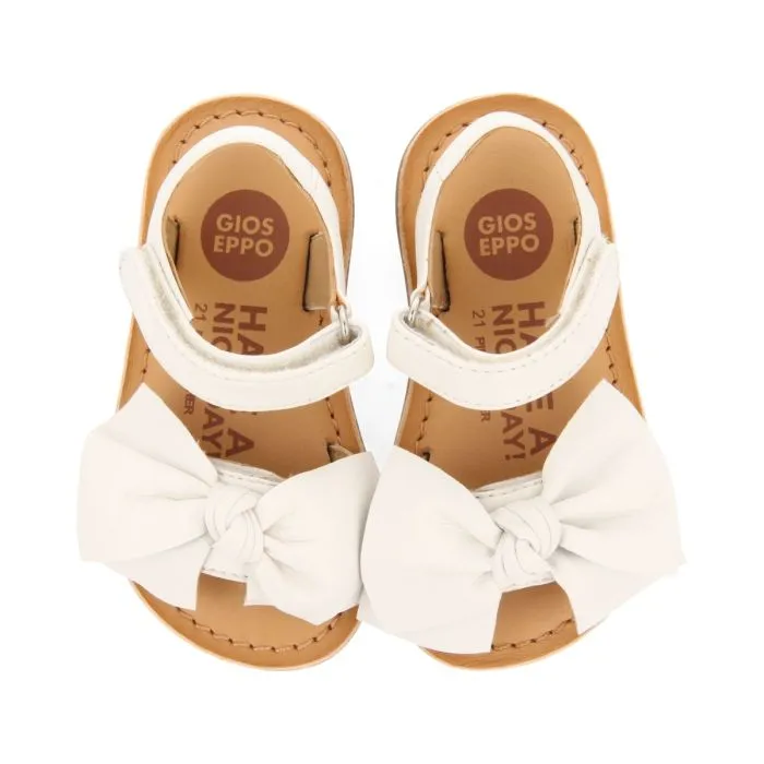 WHITE LEATHER SANDALS WITH BOW FOR BABY ITALA